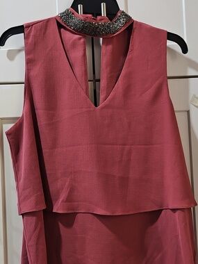 ZOXO Beaded Collar Sleeveless V-Neck Dress - Dusty Rose